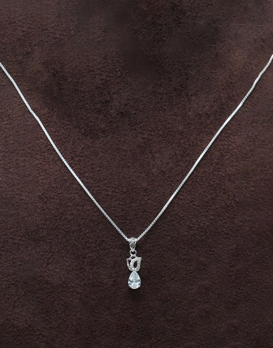Silver Solitaire CZ Drop Necklace