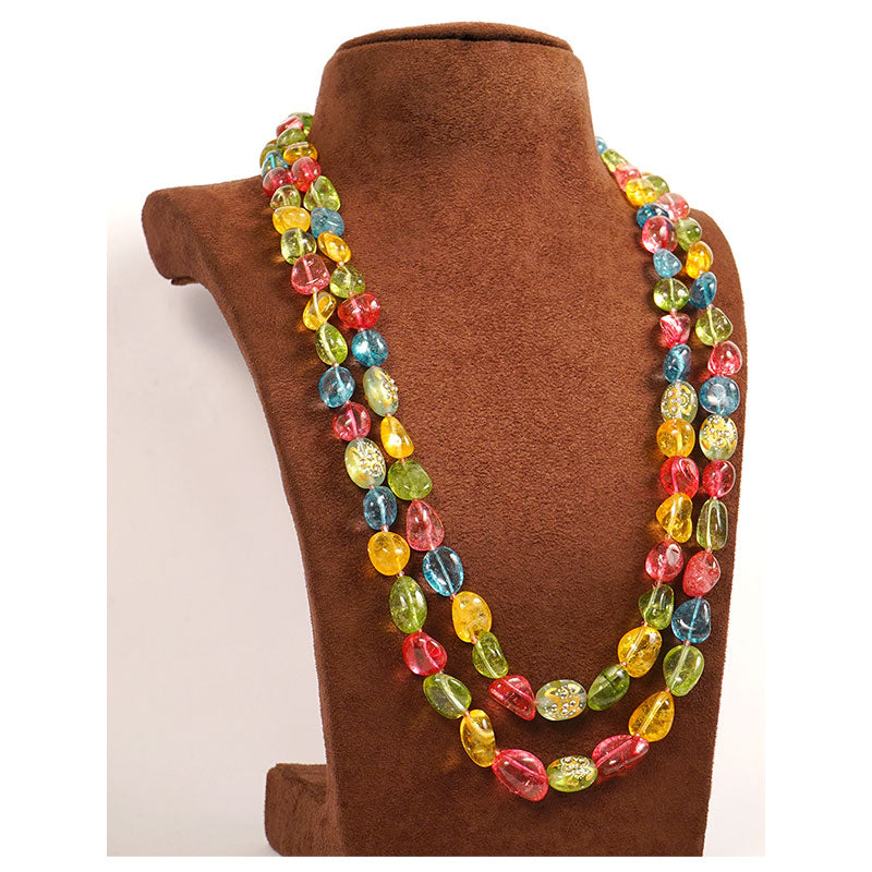 Multicolour-Crystal-2-Line-Mala Necklace