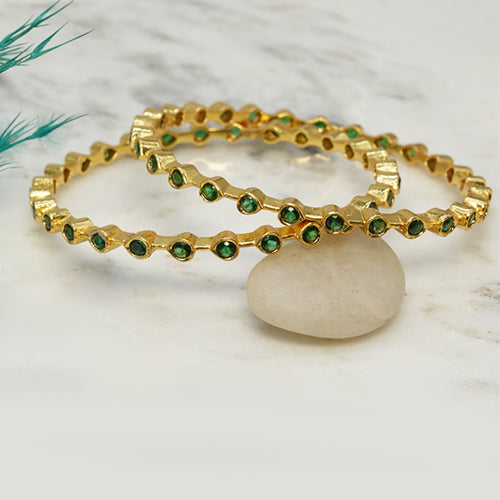Silver Emerald Bangles (Pair)