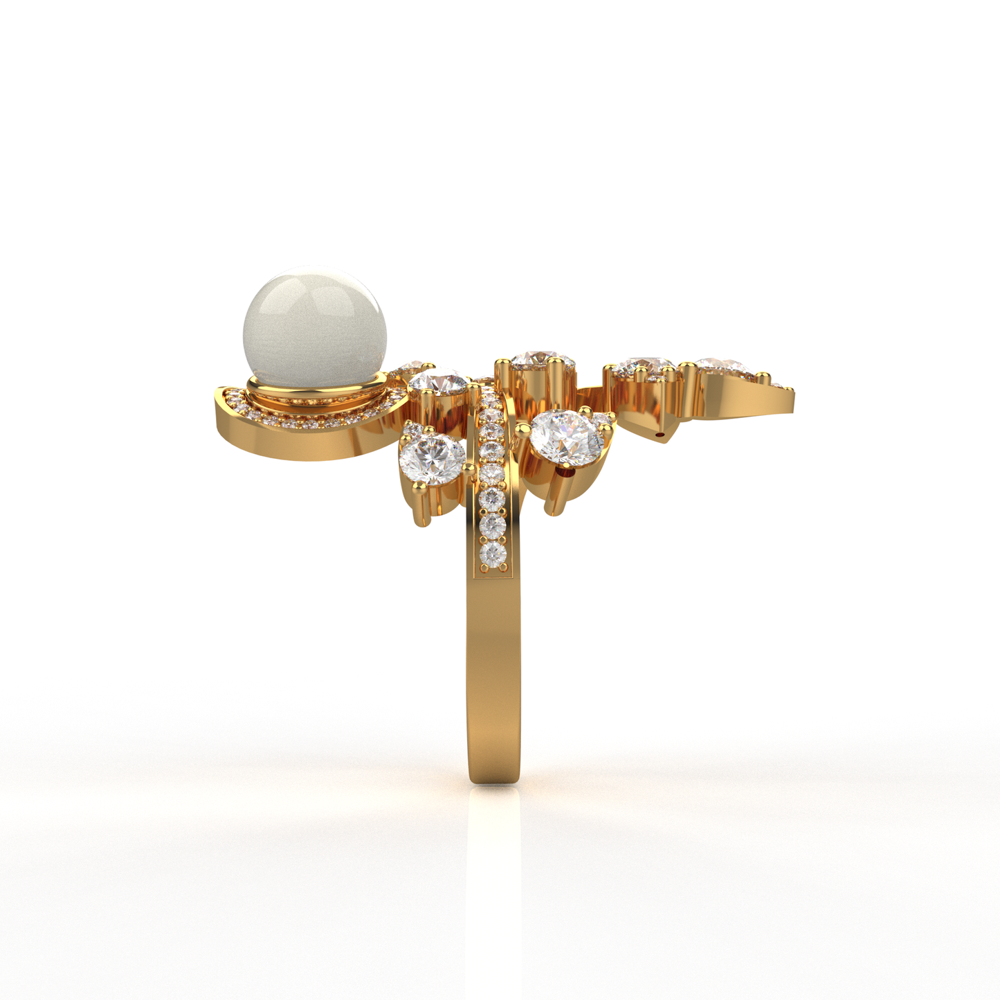 Silver Pearl adjustable Cocktail Ring (Gold)