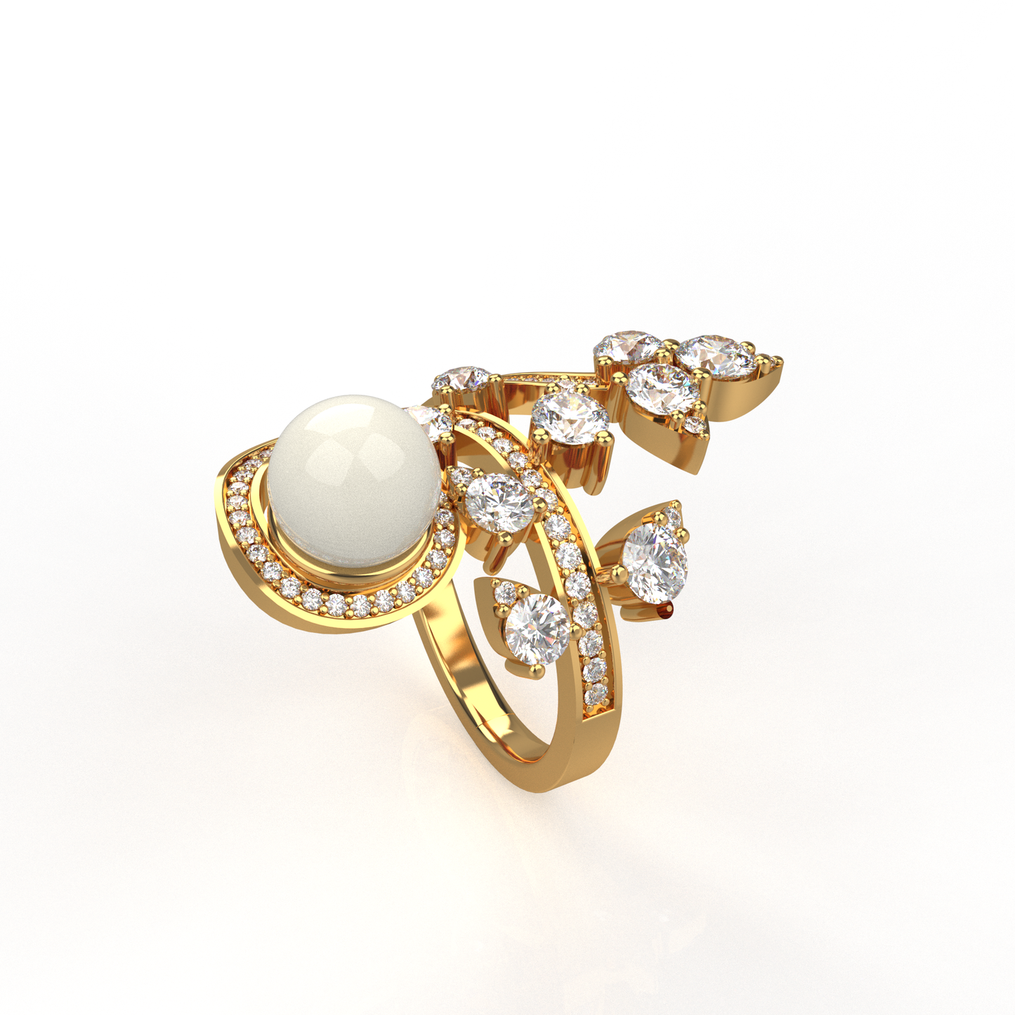 Silver Pearl adjustable Cocktail Ring (Gold)