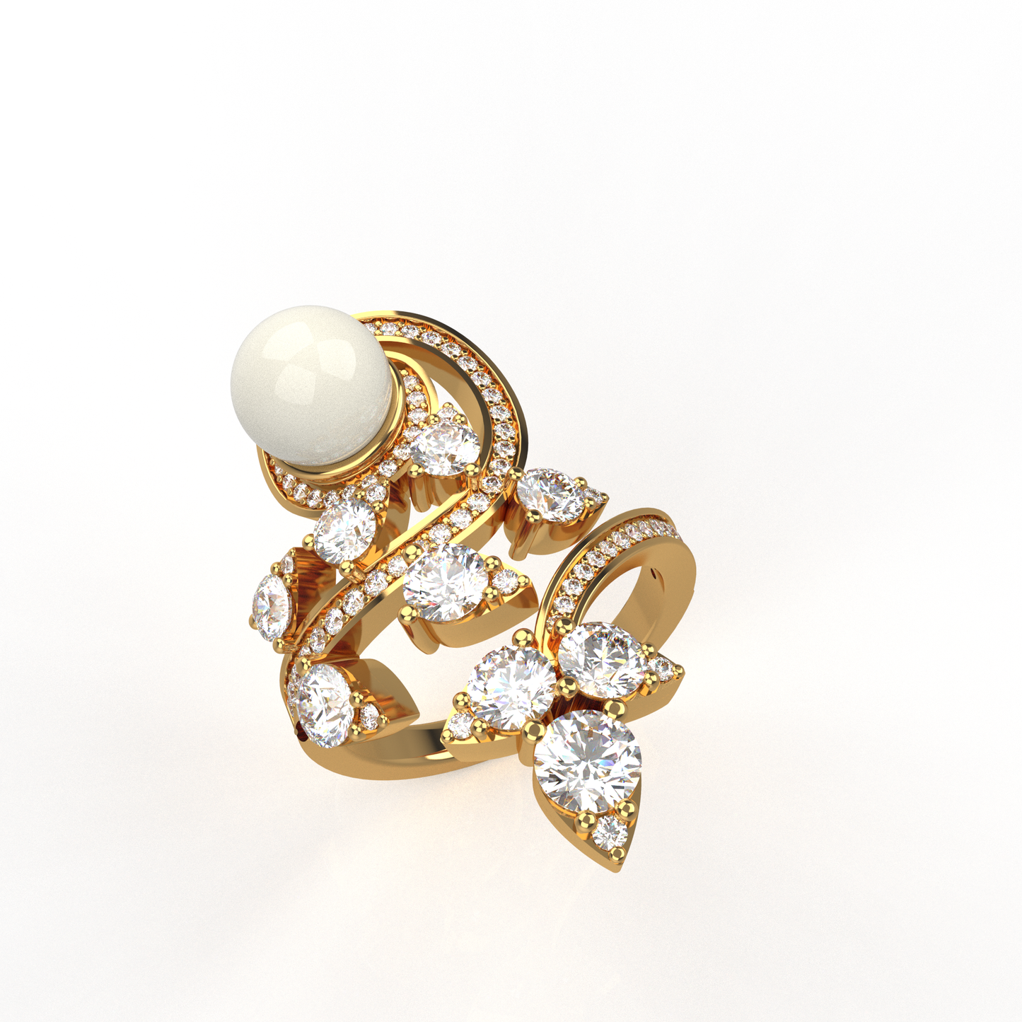 Silver Pearl adjustable Cocktail Ring (Gold)