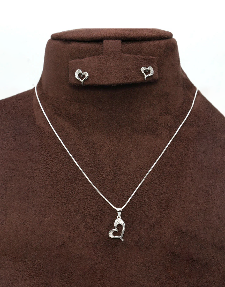 Silver Hanging Heart Pendant Set