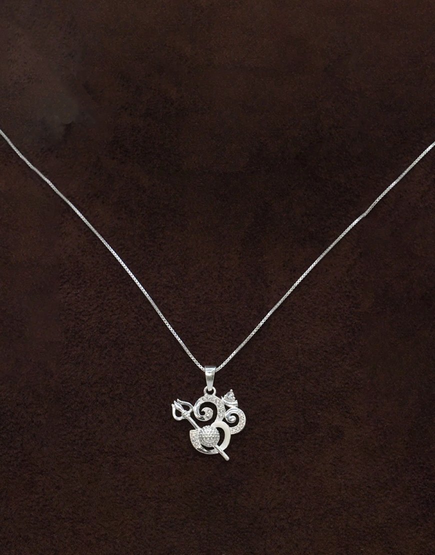 Silver CZ God Pendant (OM Shiva)