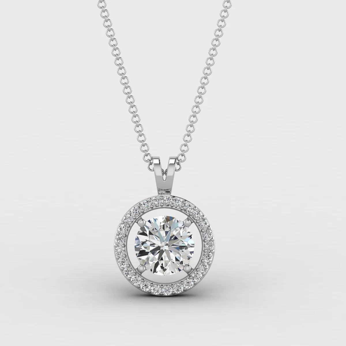 Diamond Solitaire Moissanite Round Necklace (Silver)