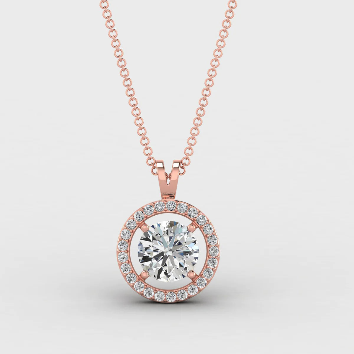 Diamond Solitaire Moissanite Round Necklace (Rosegold)
