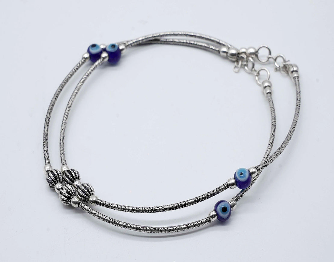 Evil-Eye Oxidized Silver Anklet