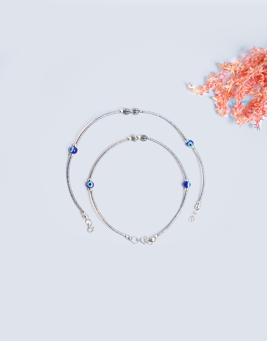 Evil-Eye Oxidized Silver Anklet