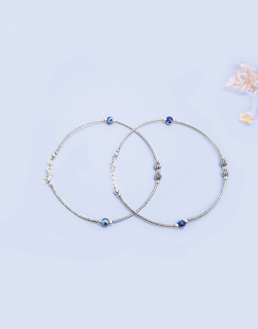 Evil-Eye Oxidized Silver Anklet