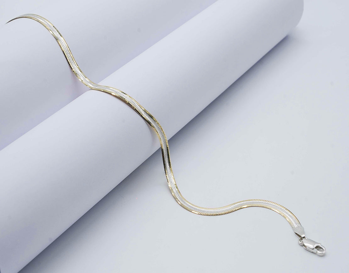 Gold Plated Silver Dual Herringbone Anklet (Single)