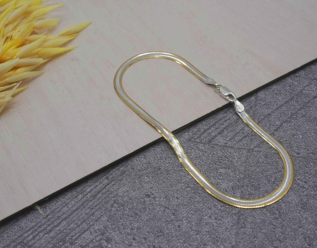 Gold Plated Silver Dual Herringbone Anklet (Single)
