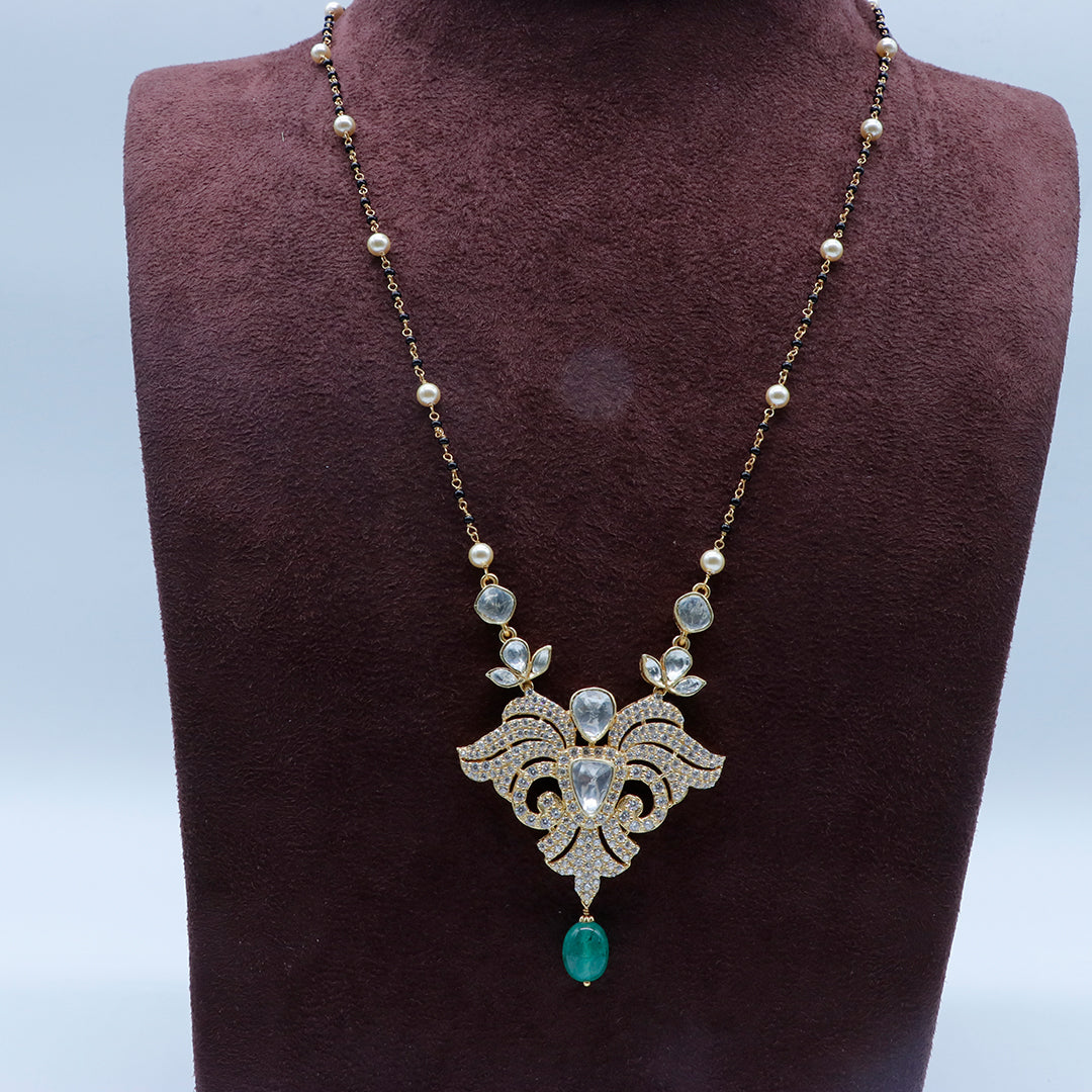 Kundan/Polki Emerald Silver Mangalsutra