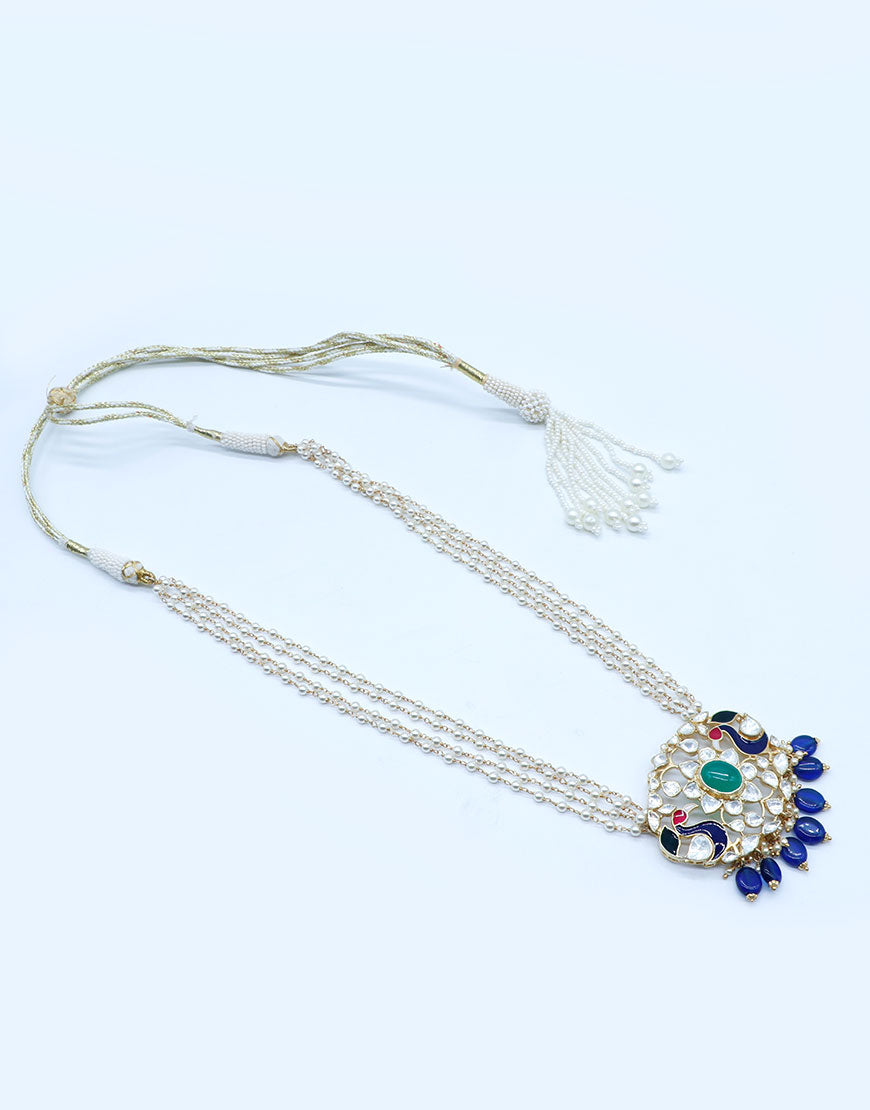 Kundan/Polki Blue Peacock Enamel Necklace