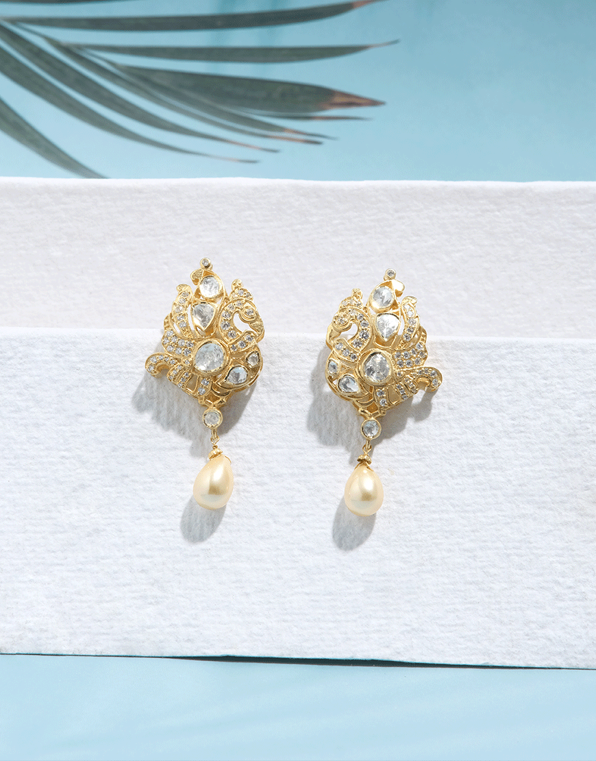 Kundan/Polki Silver Hamsa Earrings