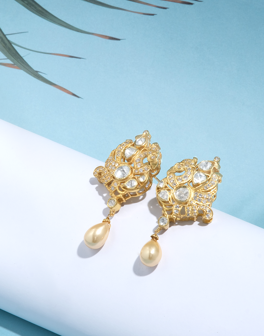 Kundan/Polki Silver Hamsa Earrings