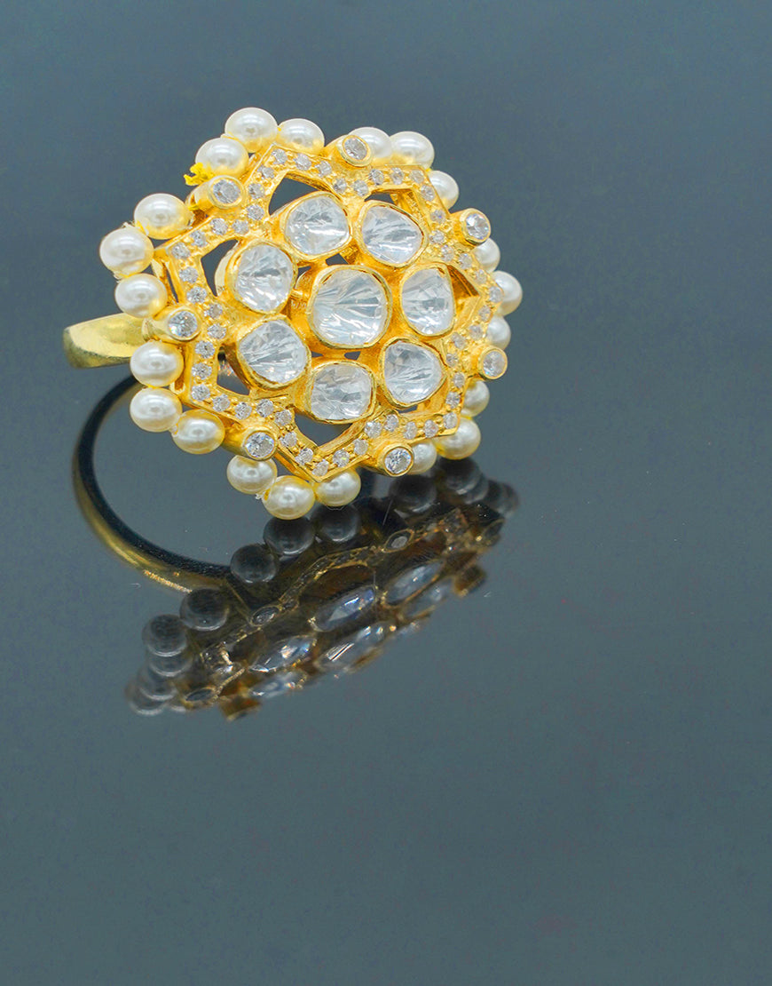 Kundan/Polki Adjustable Floral Ring
