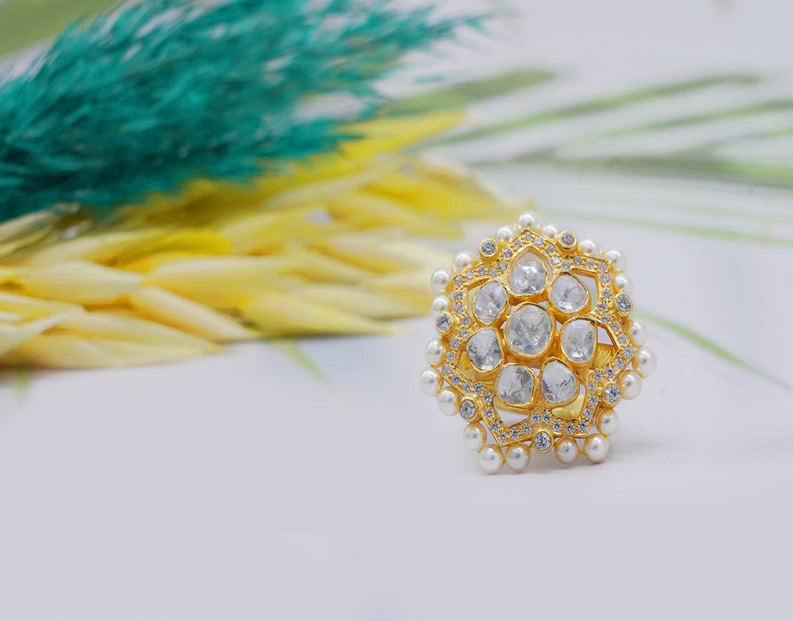 Kundan/Polki Adjustable Floral Ring