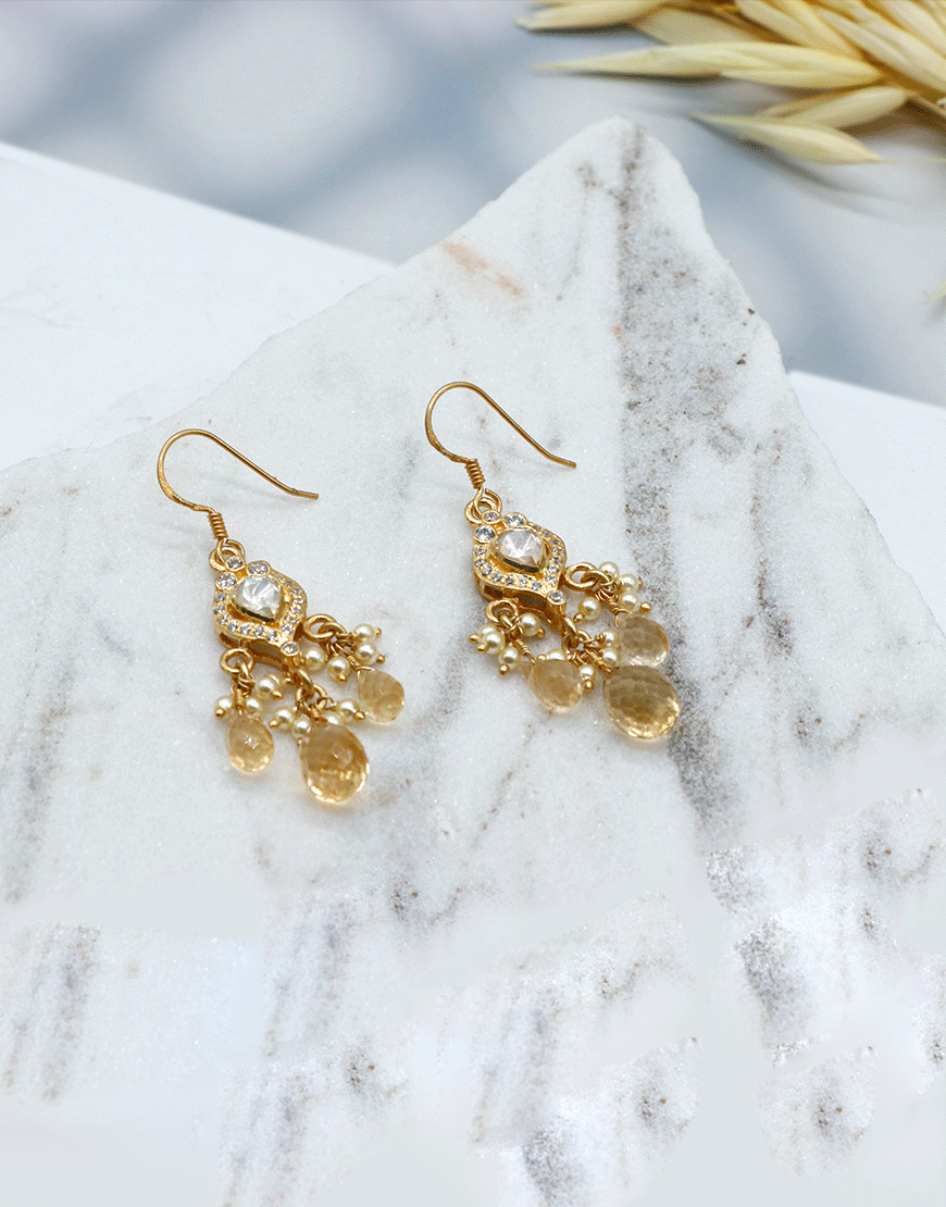 Kundan/Polki Citrine Drops Jhumki