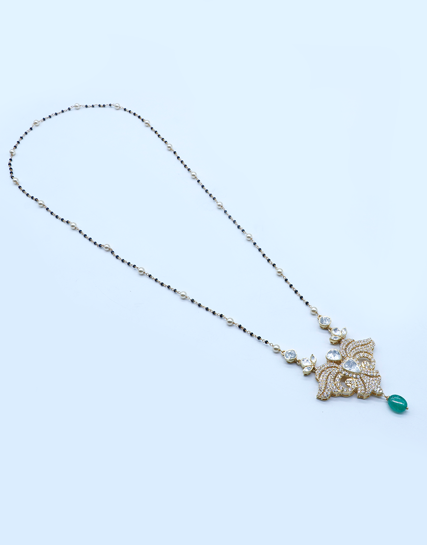Kundan/Polki Emerald Silver Mangalsutra