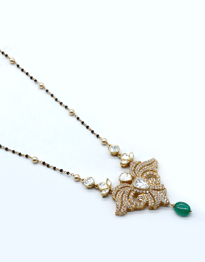 Kundan/Polki Emerald Silver Mangalsutra