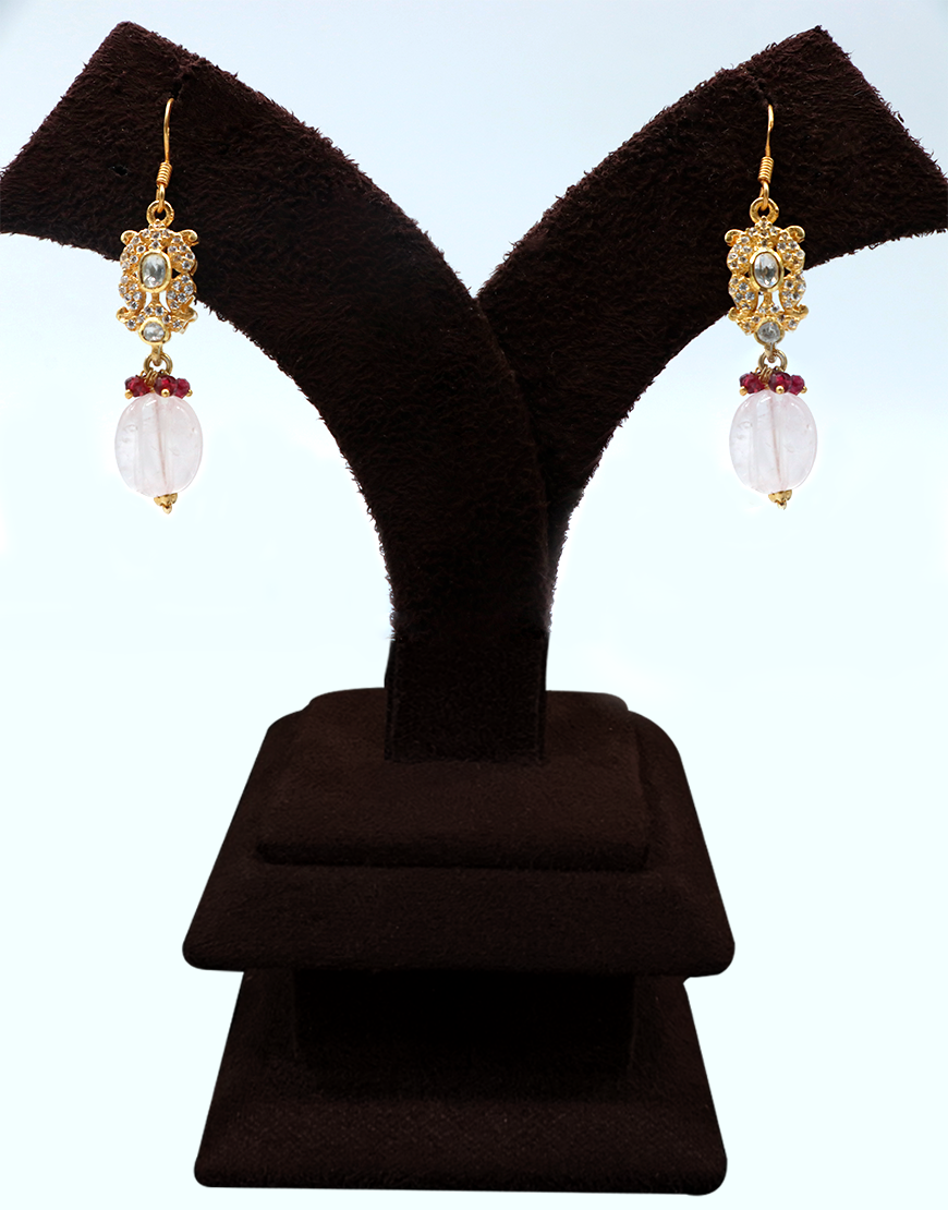 Kundan/Polki Pink Quartz Hanging Earrings