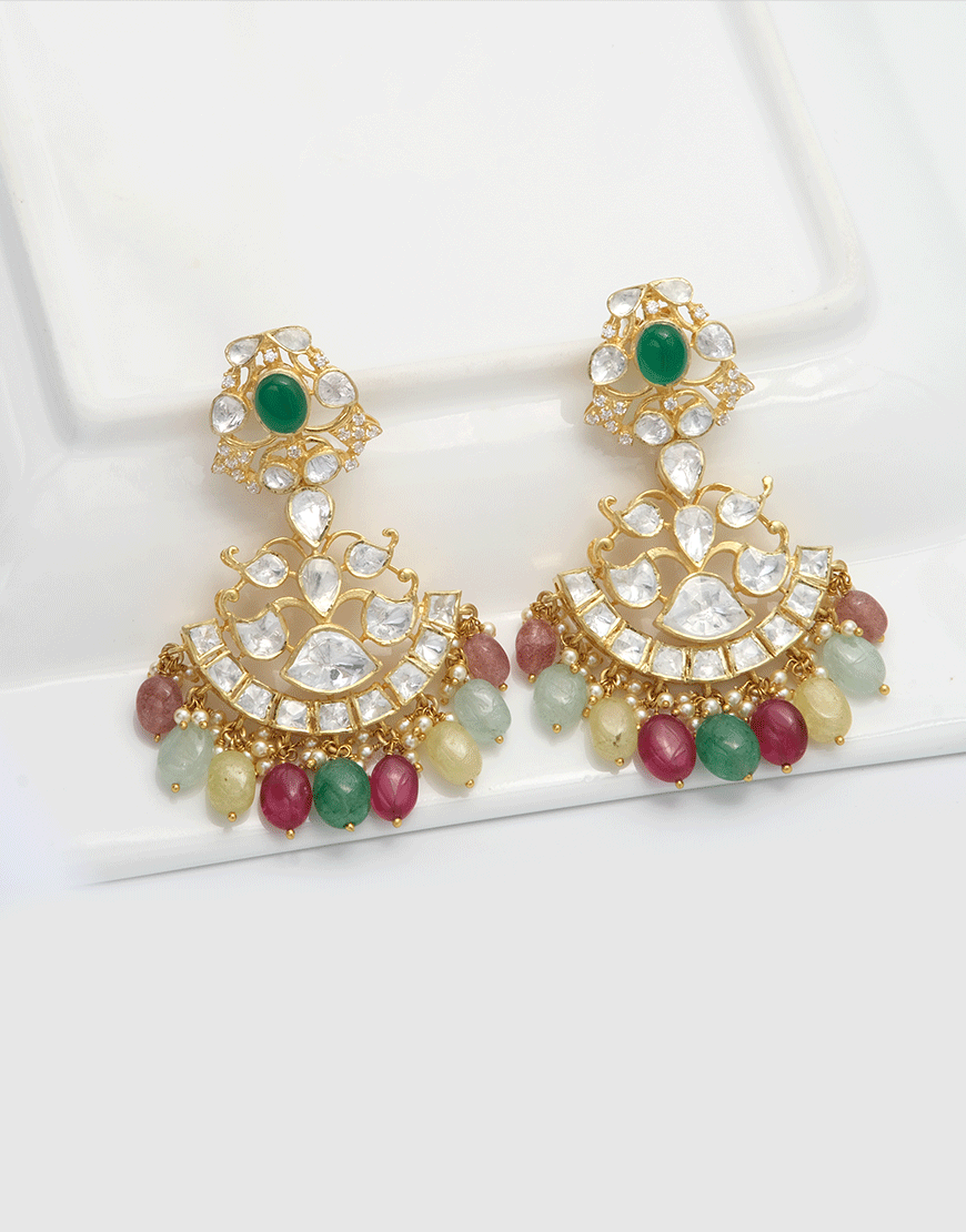 Kundan/Polki Silver Multi Chandbali
