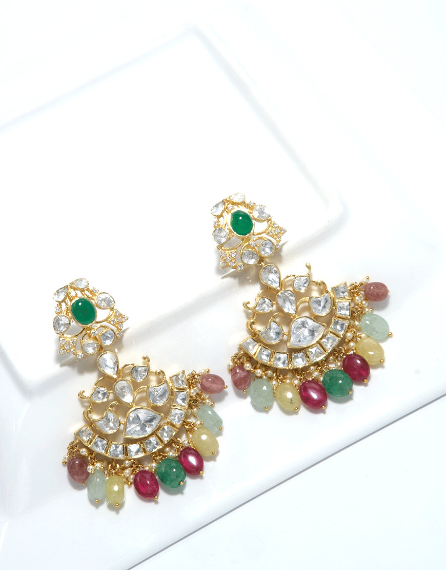 Kundan/Polki Silver Multi Chandbali