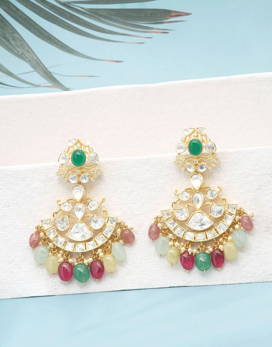 Kundan/Polki Silver Multi Chandbali