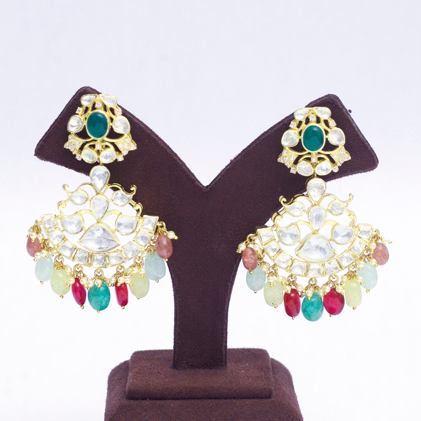 Kundan/Polki Silver Multi Chandbali