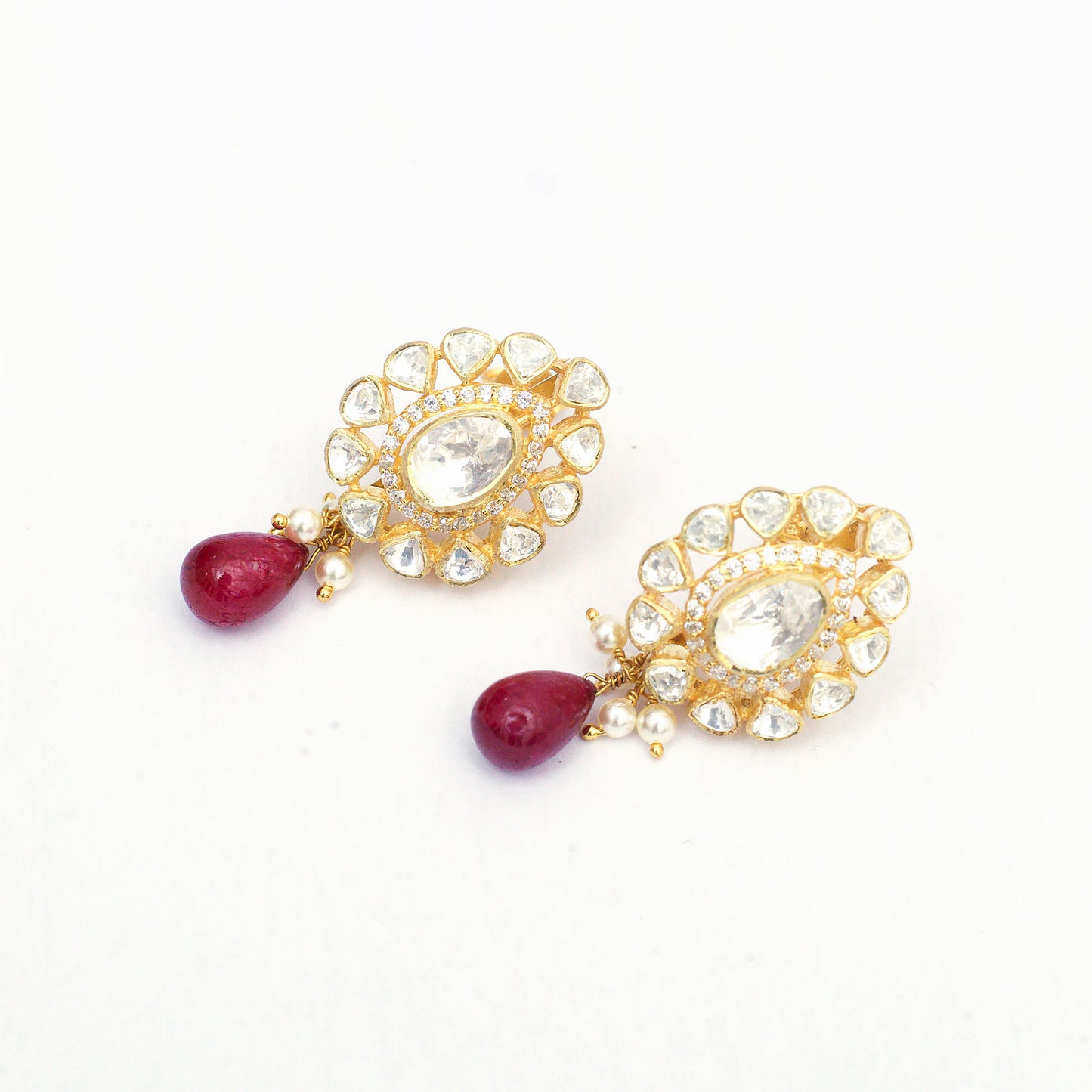 Kundan/Polki Ruby Drop Earrings