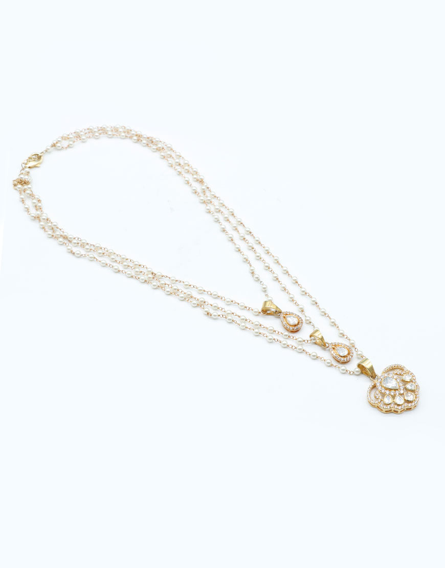 Moissanite Kundan/Polki 3 Line Satlada Necklace