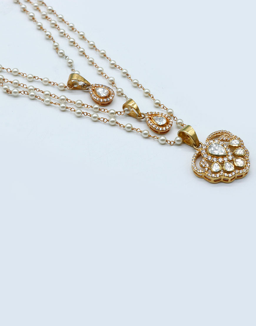 Moissanite Kundan/Polki 3 Line Satlada Necklace
