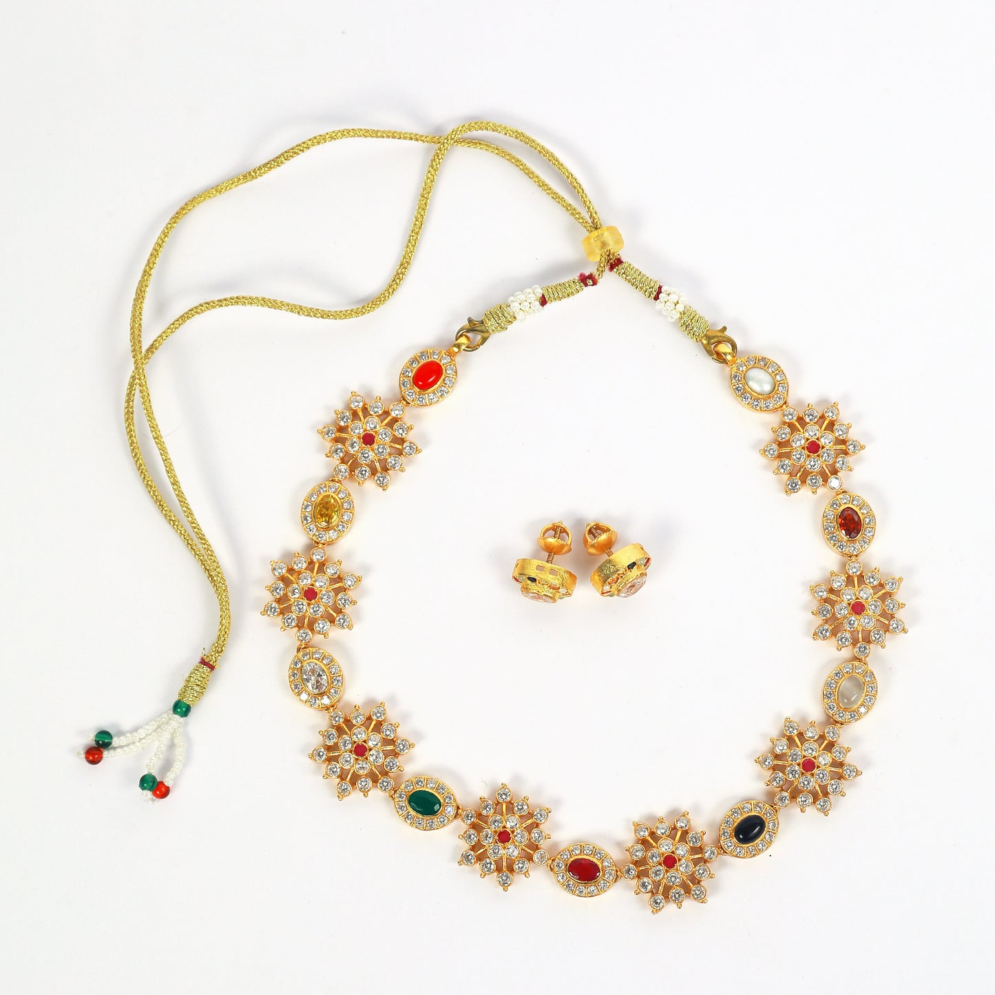 Navratna Silver Necklace Set