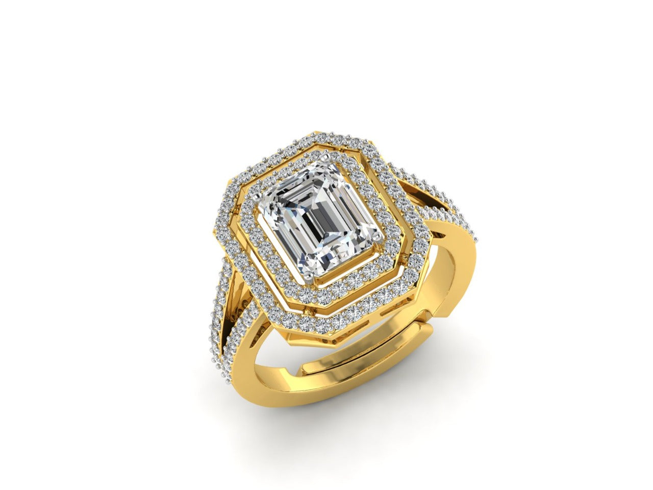 Diamond Moissanite Emerald Solitaire Ring