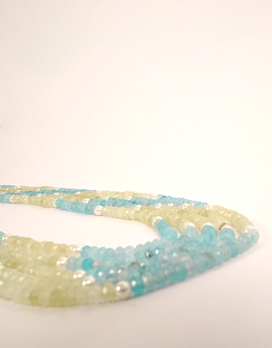 Pearl Aqua 5-Line Beads Necklace