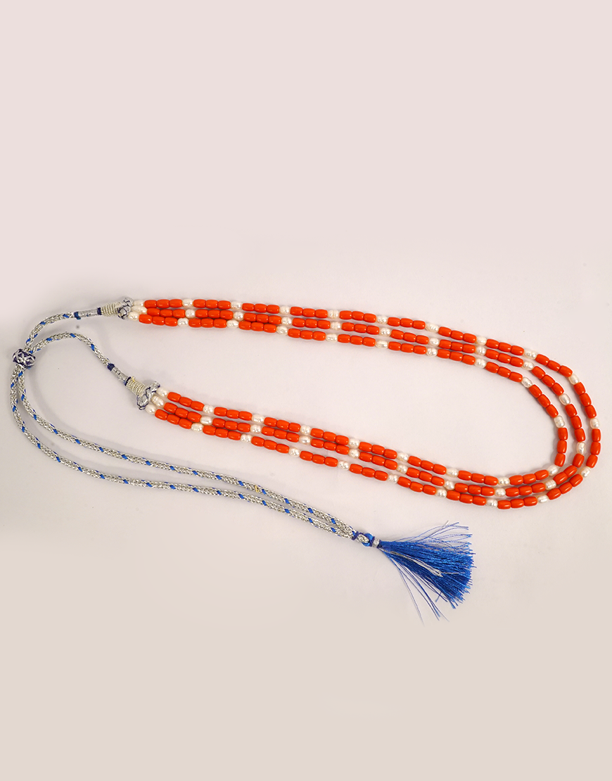 Pearl-Coral-3-Line-Mala Necklace