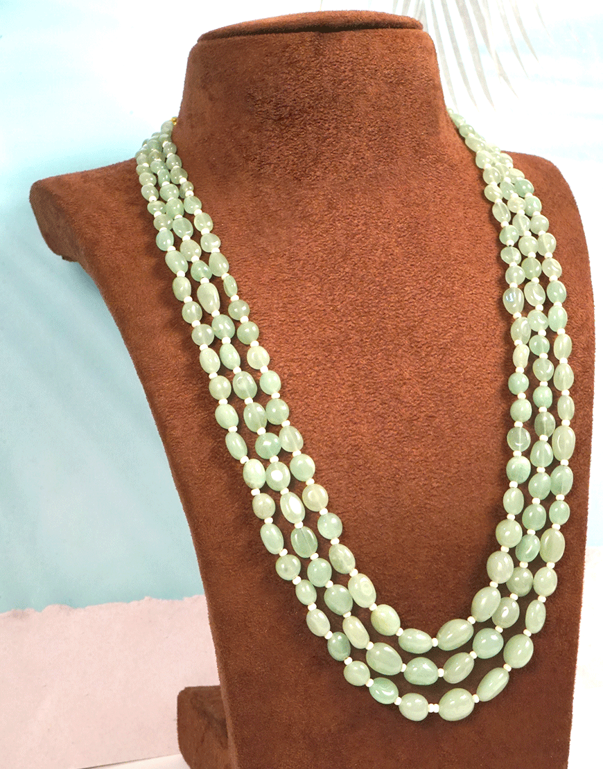 Pearl Jade 3-Line Mala Necklace (Green)