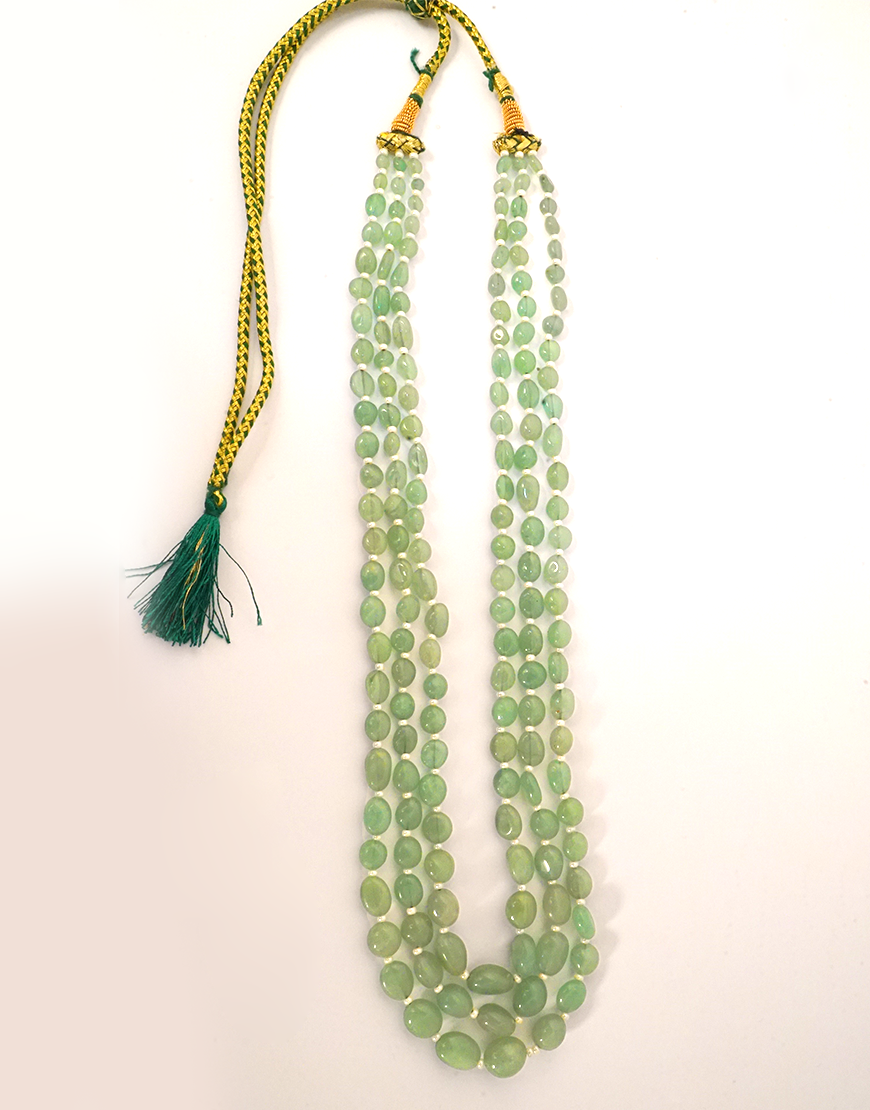 Pearl Jade 3-Line Mala Necklace (Green)