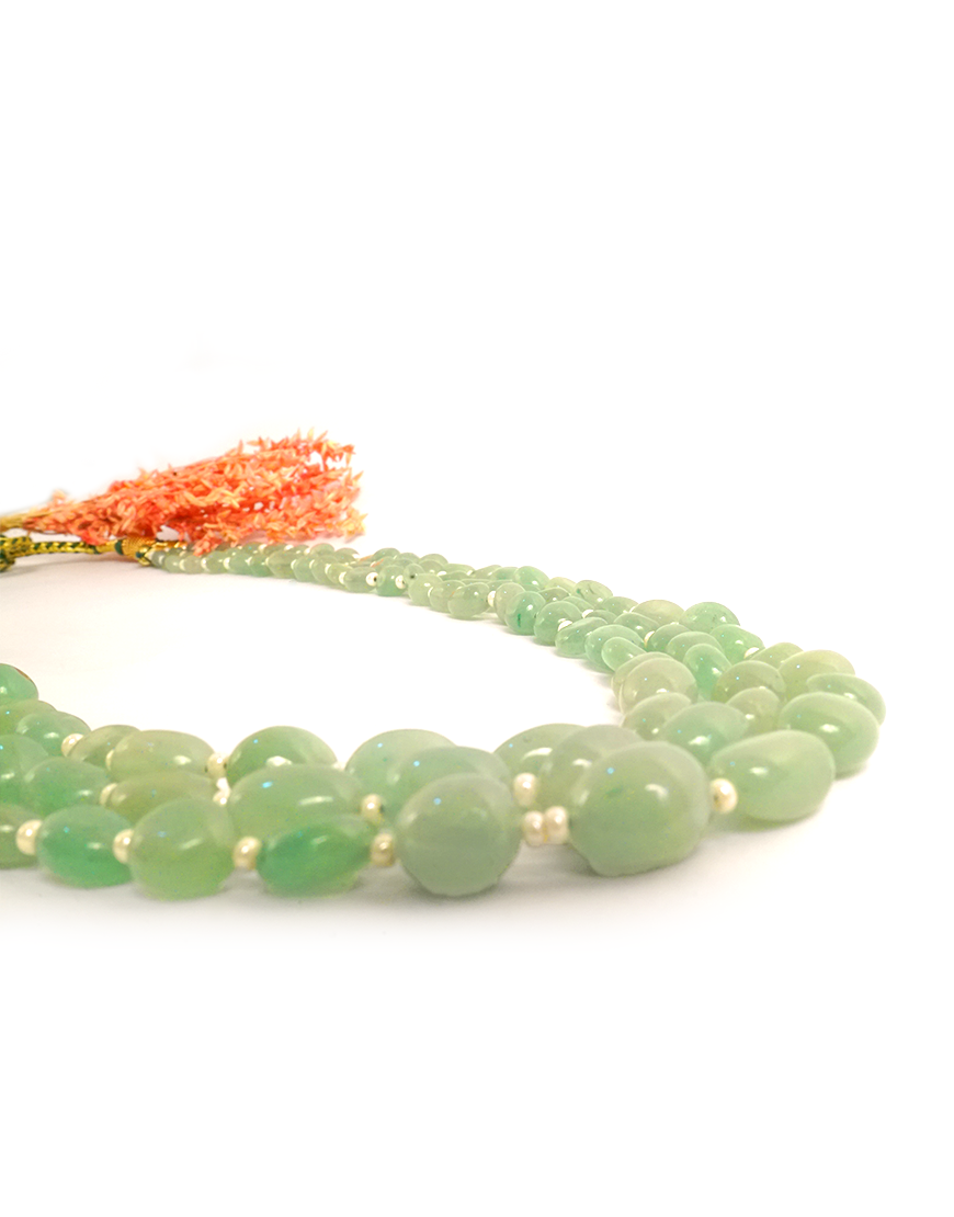 Pearl Jade 3-Line Mala Necklace (Green)
