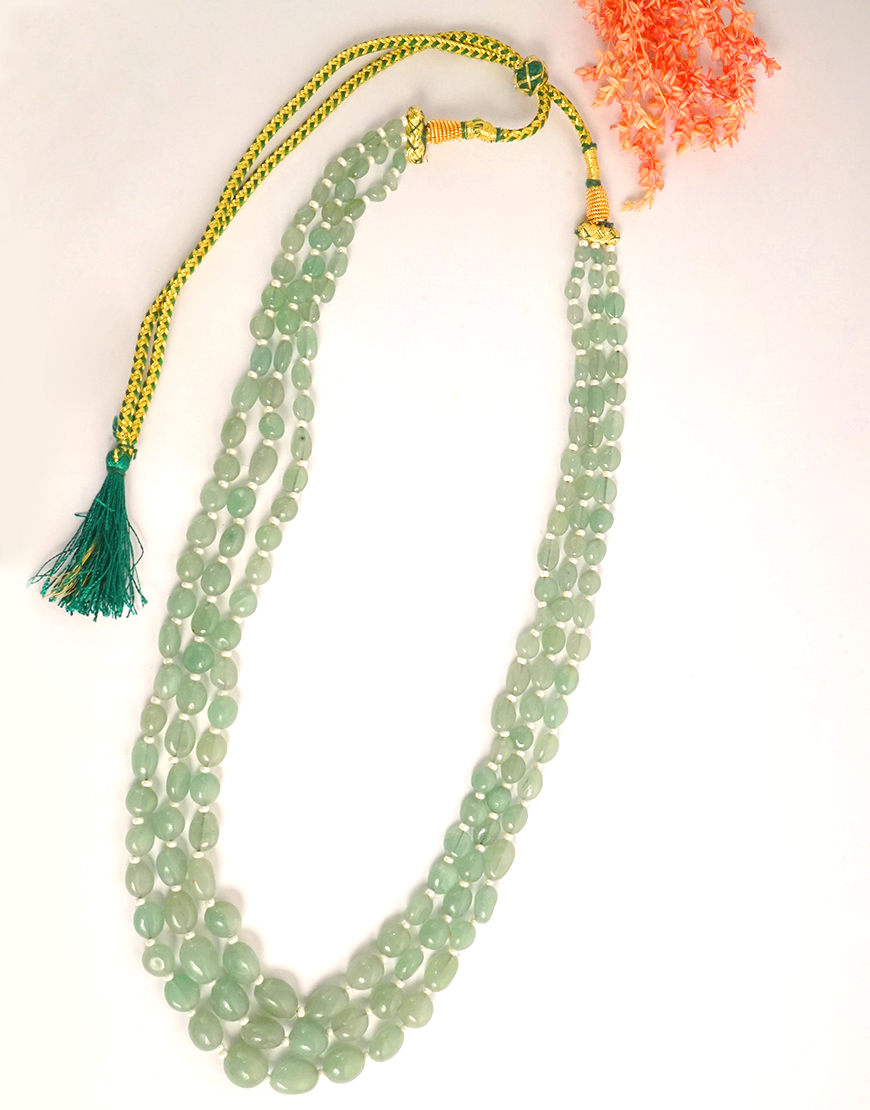 Pearl Jade 3-Line Mala Necklace (Green)