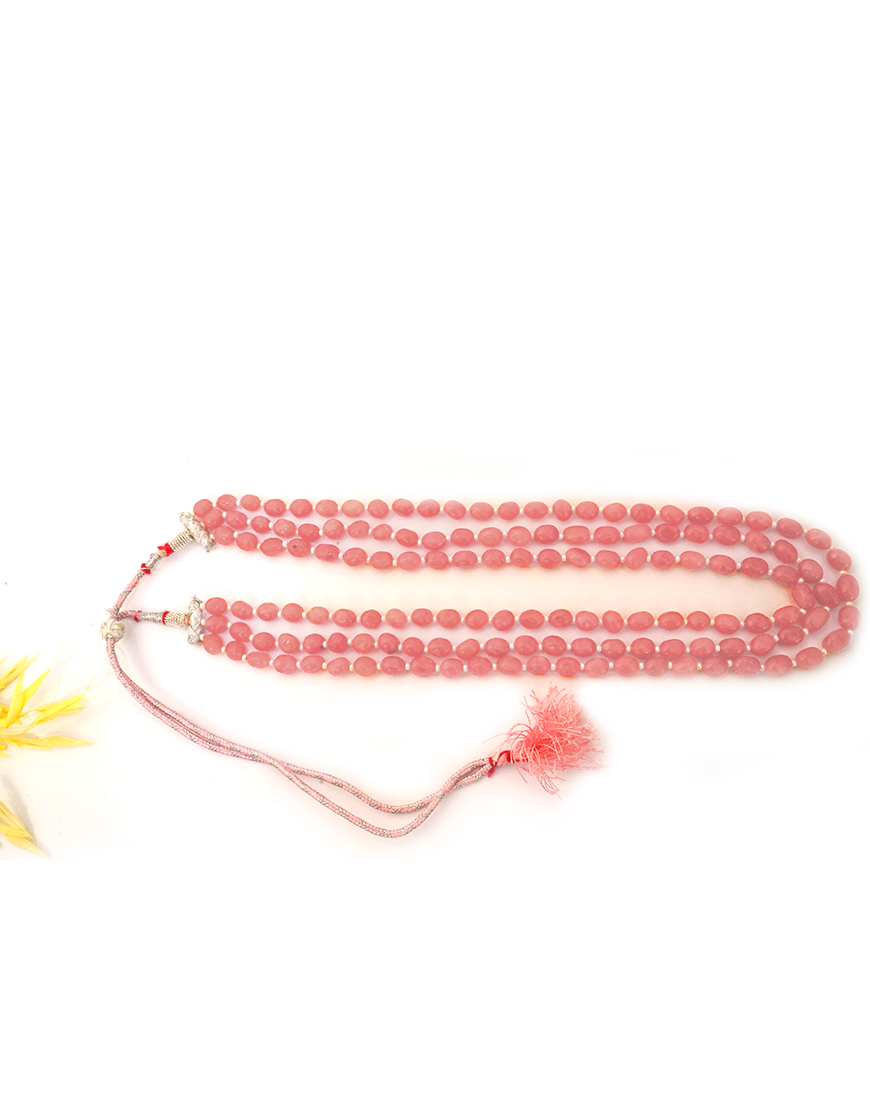 Pearl Jade 3-Line Mala Necklace (Pink)