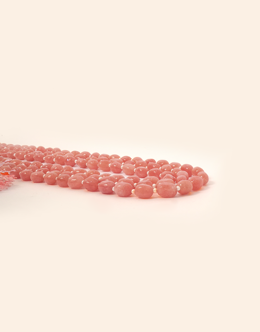 Pearl Jade 3-Line Mala Necklace (Pink)