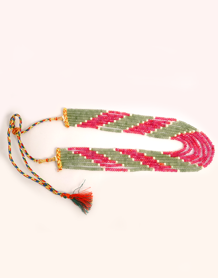 Pearl Jade 7-Line Mala Necklace (Fuschia-Green)