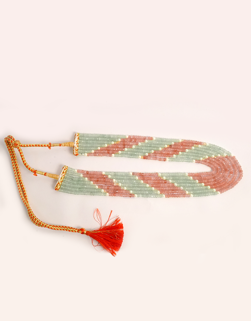 Pearl Jade 7-Line Mala Necklace (Pink-Green)