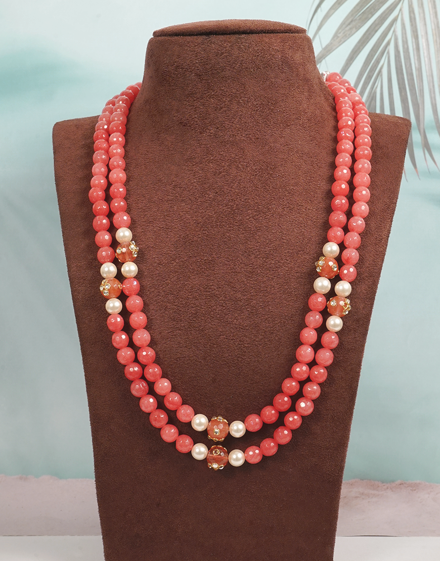 Pearls And Peach Mala Necklace