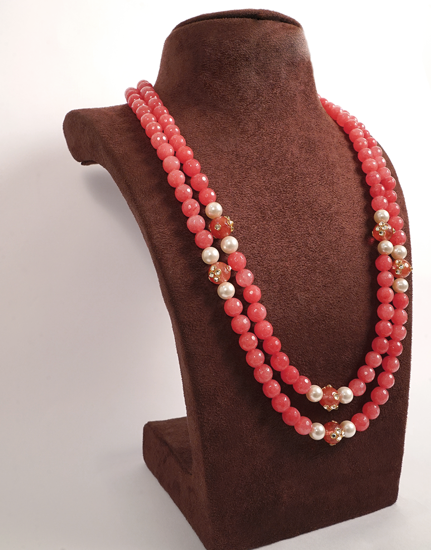 Pearls And Peach Mala Necklace