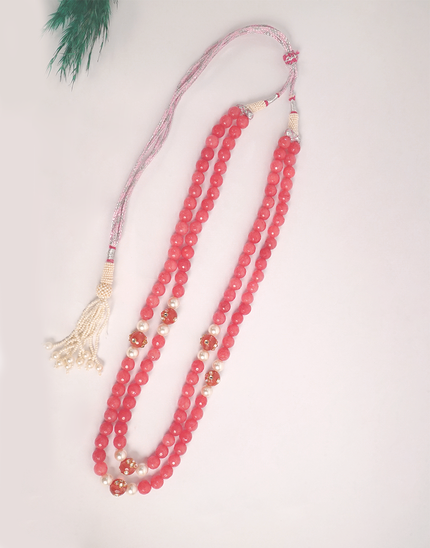 Pearls And Peach Mala Necklace