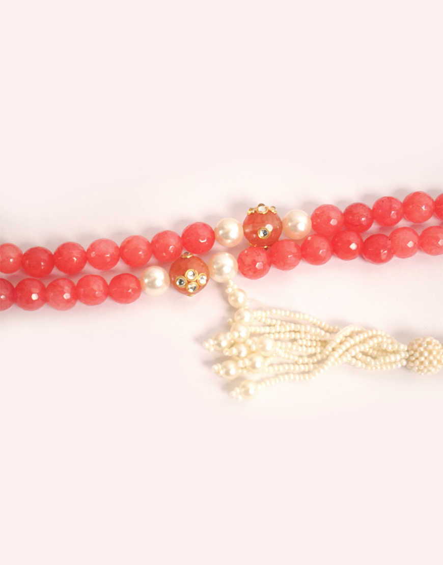 Pearls And Peach Mala Necklace