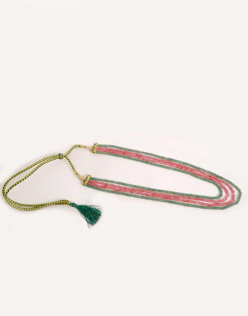 Pink Green 4 Line Jade Mala Necklace