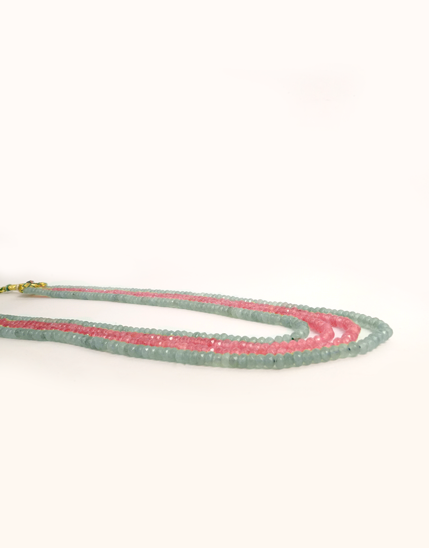 Pink Green 4 Line Jade Mala Necklace